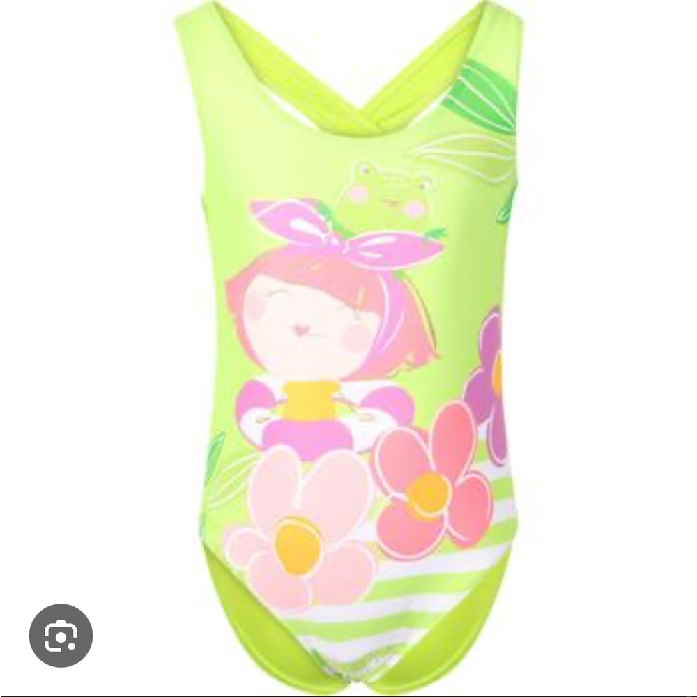 Mayoral Girl in flowers one piece swimsuit in green